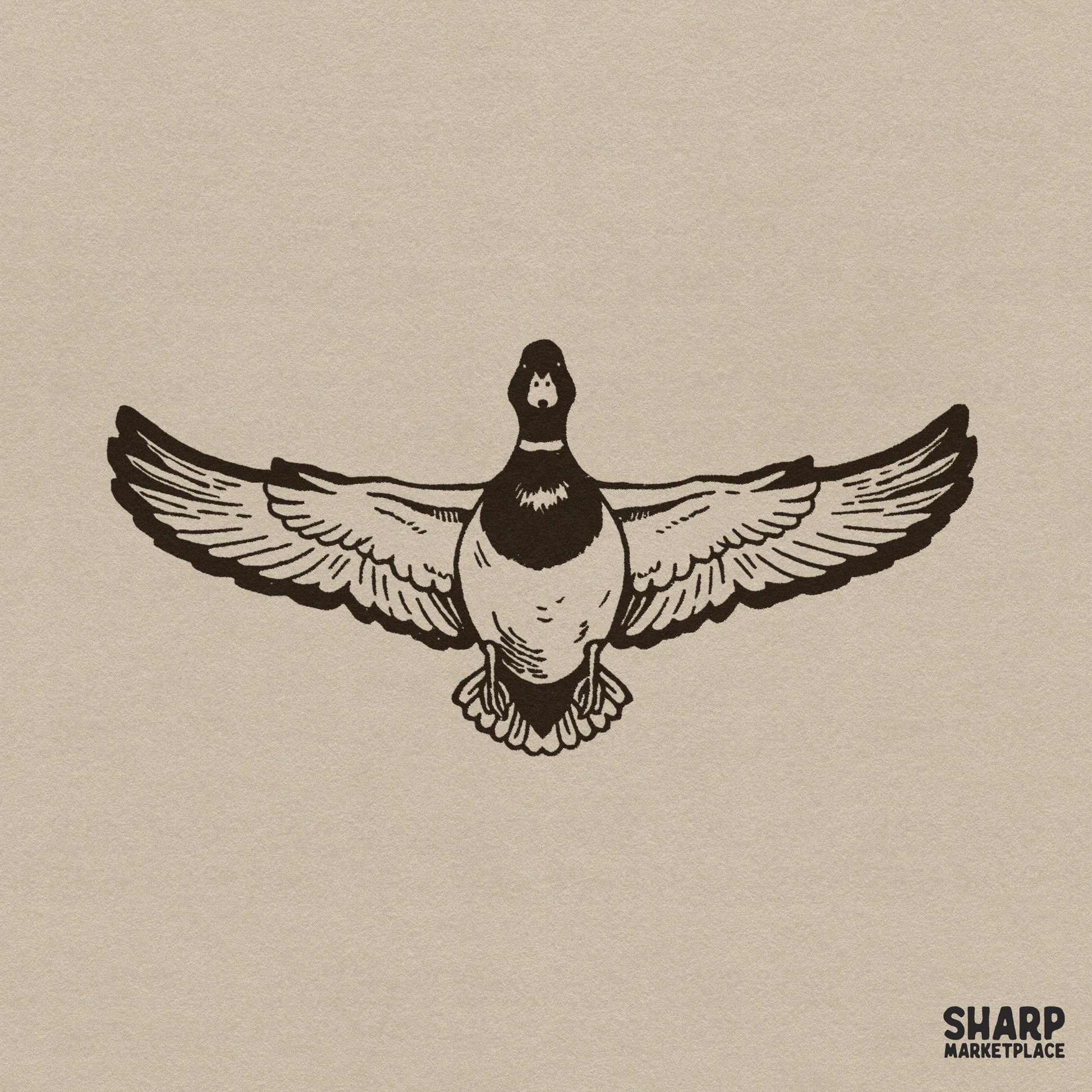 Retro western duck hunting mallard front PNG design for outdoor sublimation shirts and tumblers