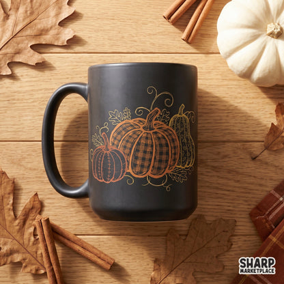 Cozy vintage patterned pumpkins trio art print digital download for autumn and thanksgiving sublimation crafts