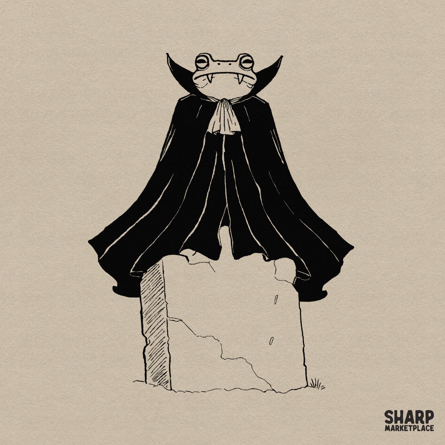 Vintage vampire frog on a tombstone retro illustration for spooky season sublimation and halloween shirt designs