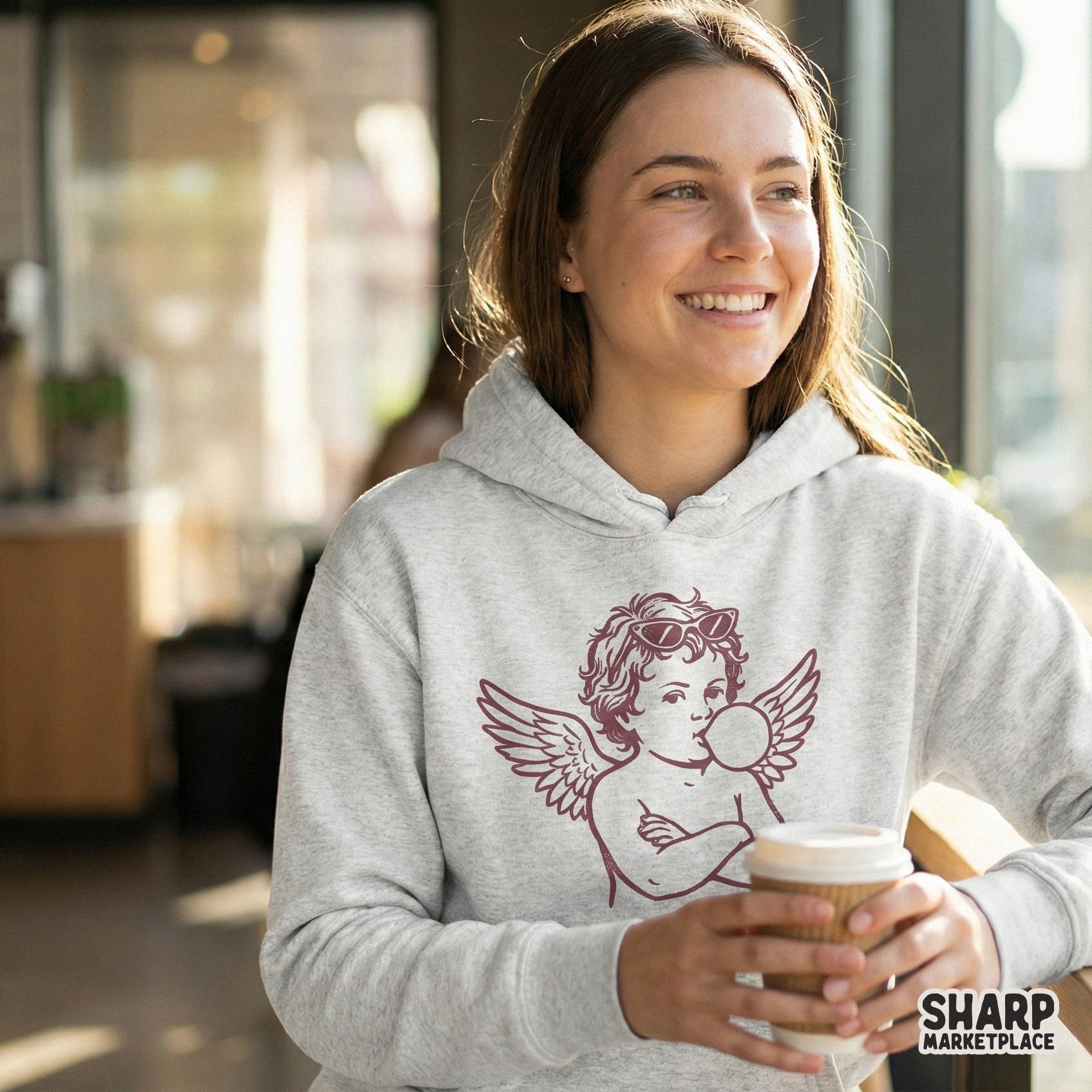 Cool Cherub Blowing Bubblegum Retro Angel PNG, Attitude Funny Angel