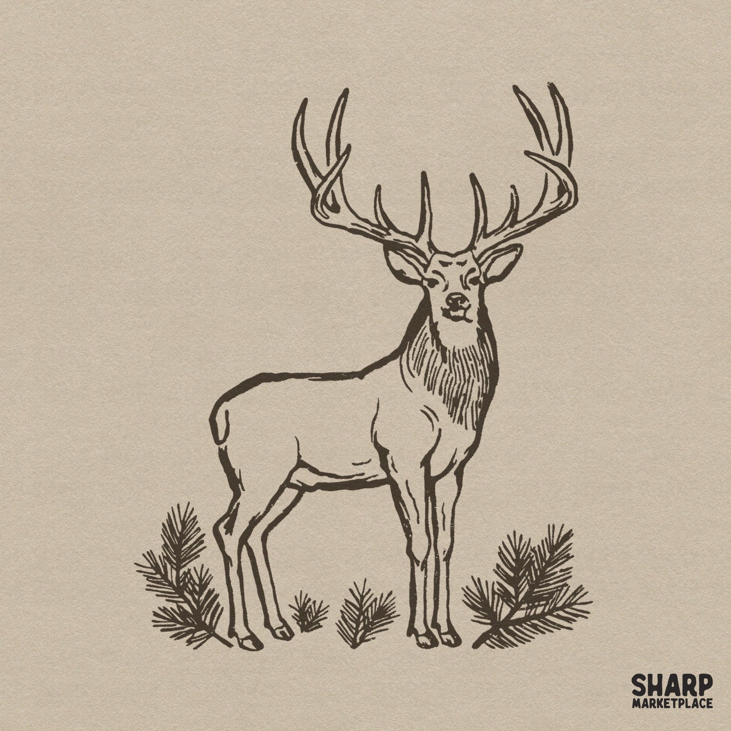 Vintage buck deer sketch sublimation PNG design for rustic outdoor and country music t-shirts