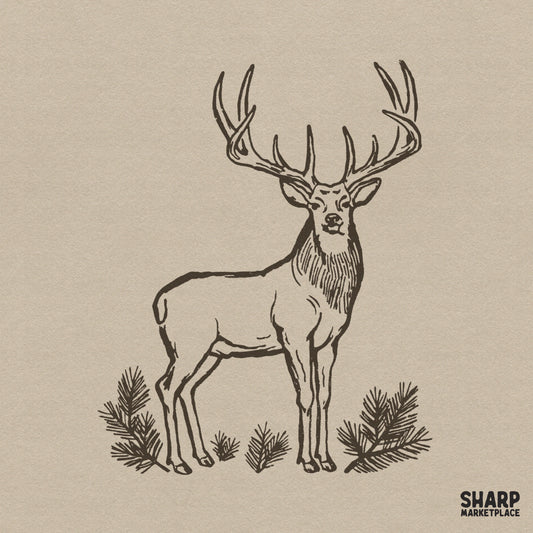 Vintage buck deer sketch sublimation PNG design for rustic outdoor and country music t-shirts