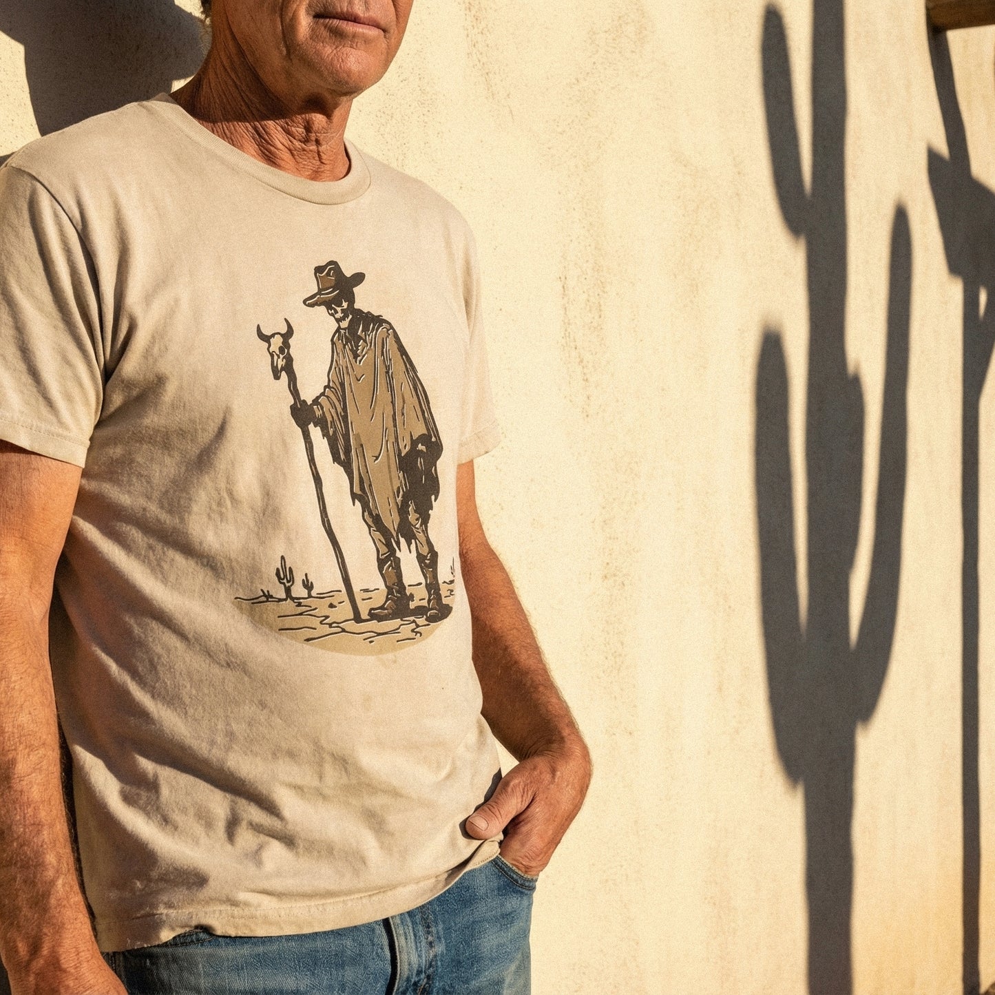 Desert Cowboy PNG, Skeleton Western Art Printable - 300 DPI Design for