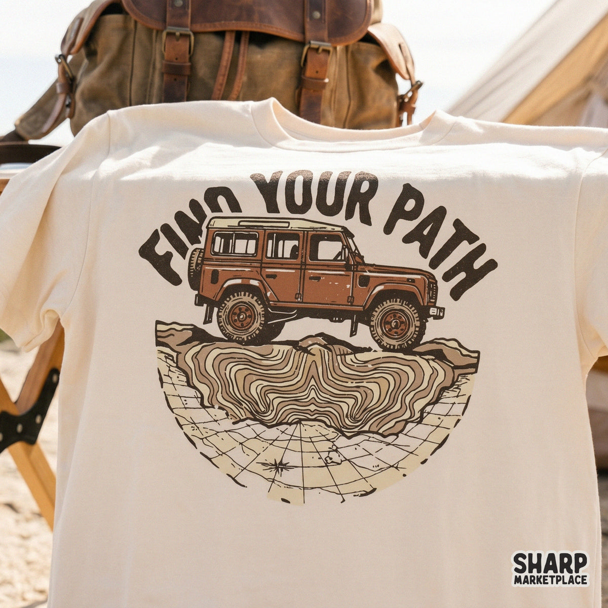 Vintage-inspired adventure PNG design featuring a 4x4 truck and topographic map elements, ideal for custom t-shirts, tumblers, and outdoor gear.