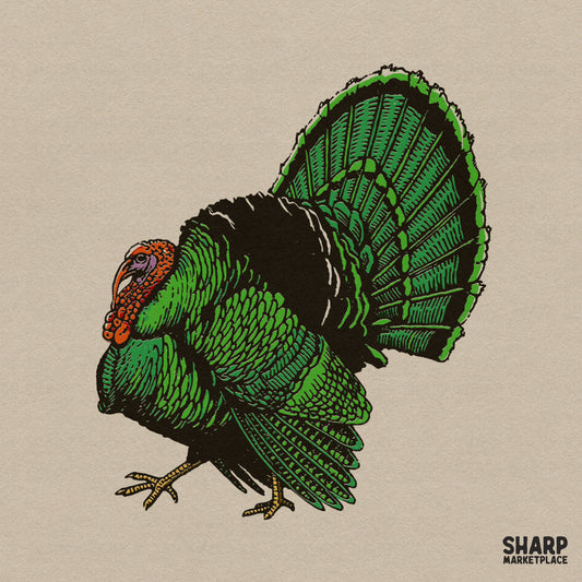 Vintage green feathered turkey drawing retro autumn fall png sublimation graphic for custom shirts