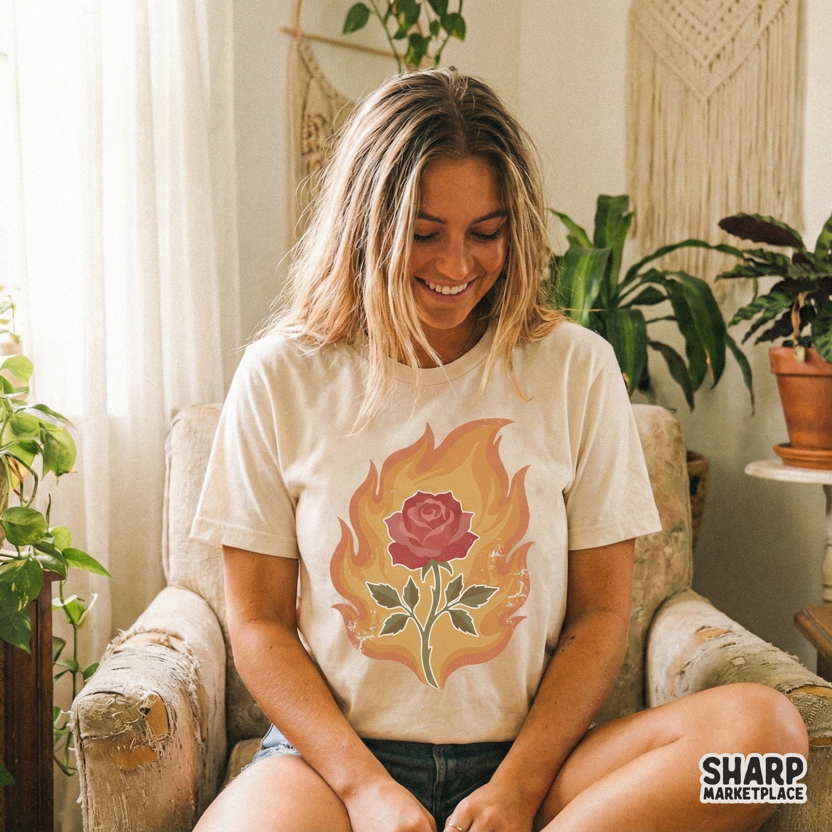 Burning Rose PNG, Fire Floral Digital Art - 300 DPI Design for T-Shirt