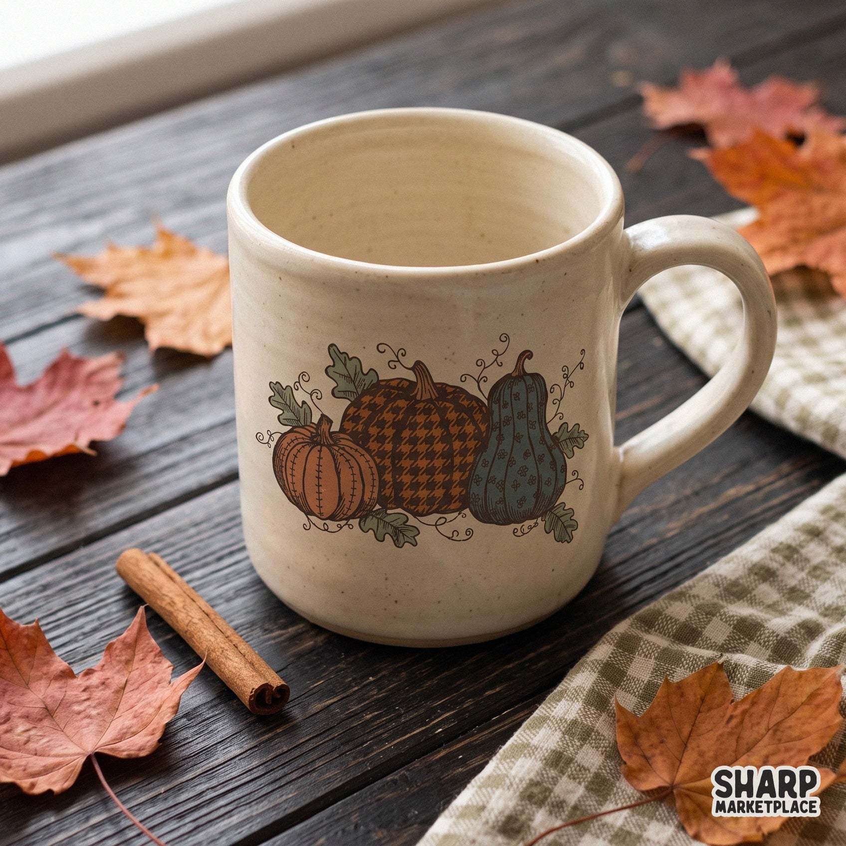 Vintage patterned houndstooth pumpkins shirt design for autumn and Thanksgiving apparel sublimation DTG printing fall png