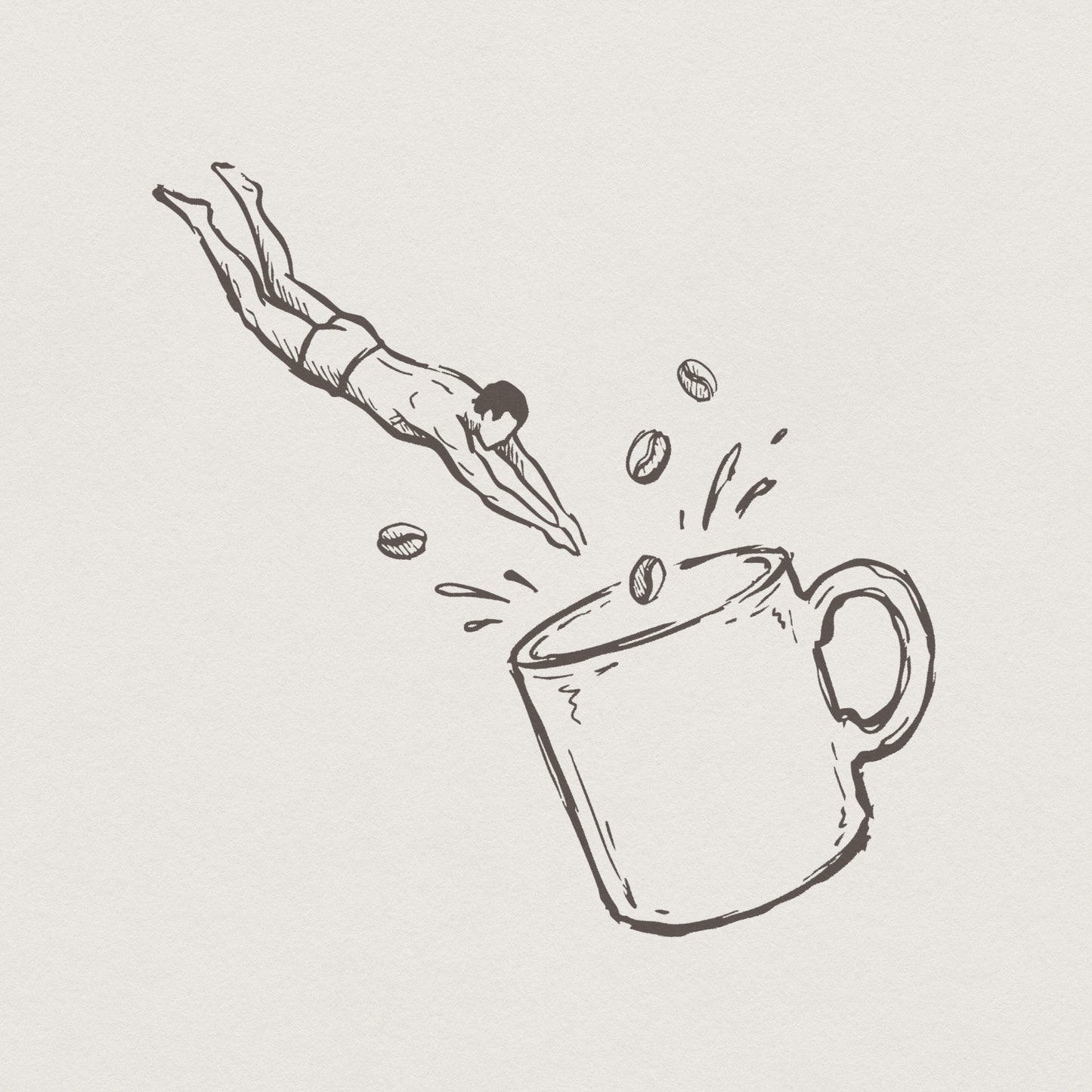 Coffee Dive PNG, Swimmer Cup Art - 300 DPI Design for T-Shirt