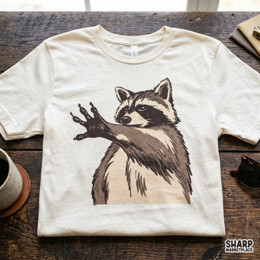 Funny vintage raccoon talk to the hand PNG graphic for sarcastic t-shirts and trash panda apparel