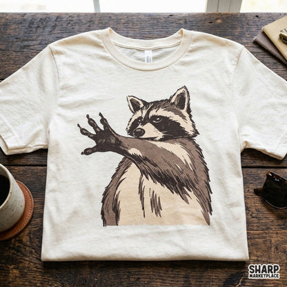 Funny vintage raccoon talk to the hand PNG graphic for sarcastic t-shirts and trash panda apparel