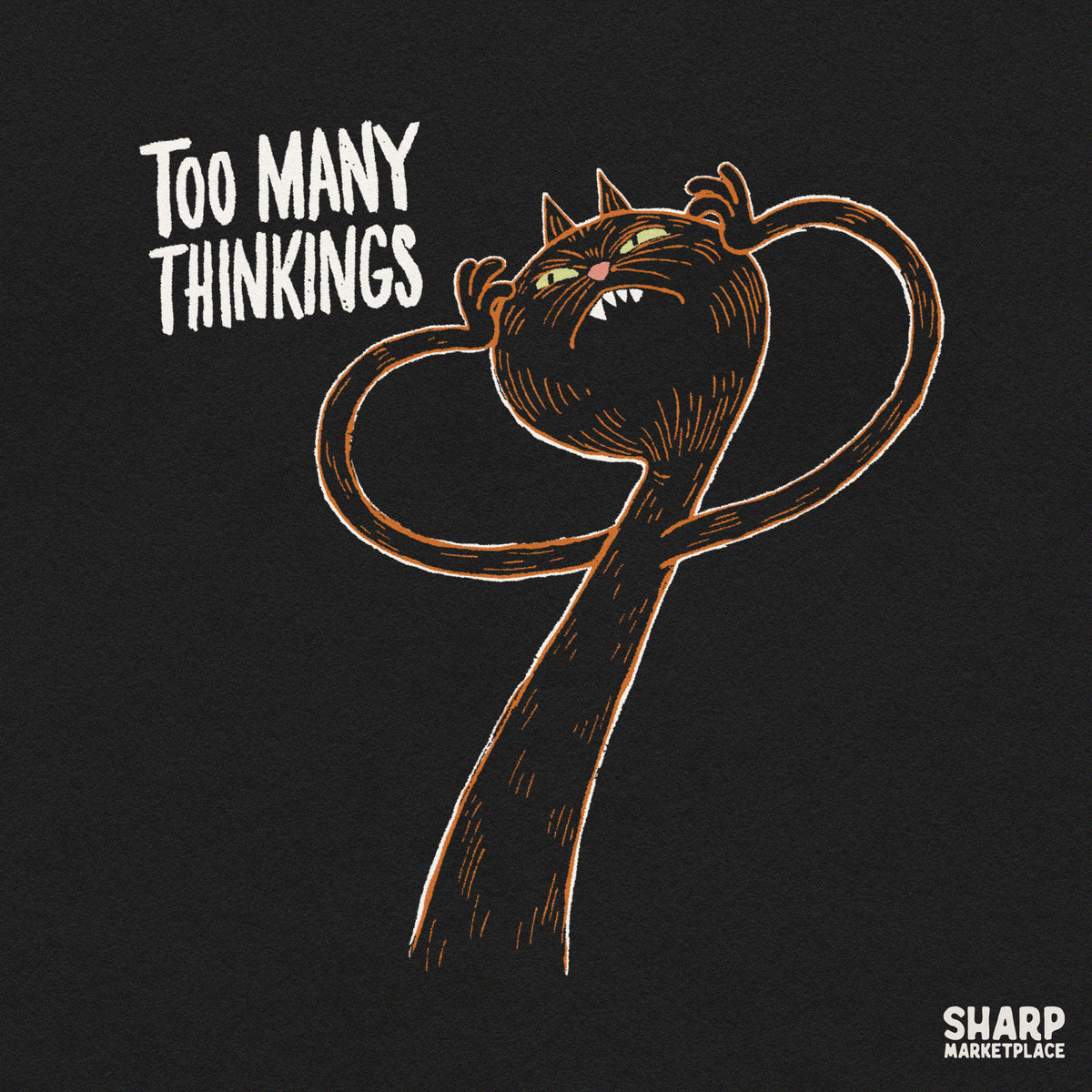 Too Many Thinkings PNG, Funny Black Cat Shirt, Anxious
