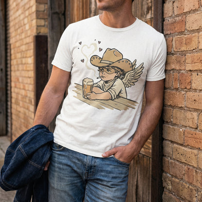 Cowboy Angel with Beer PNG, Funny Country Western Art - 300 DPI Design