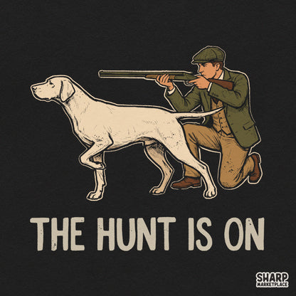 Vintage outdoorsman kneeling with shotgun and hunting dog PNG graphic for Father's Day t-shirt sublimation