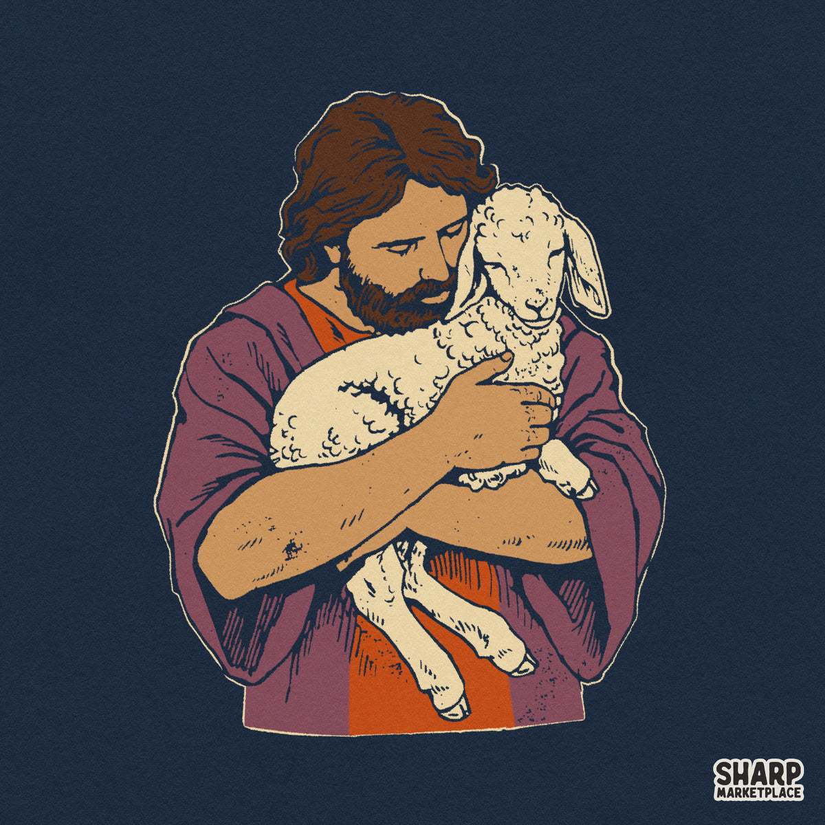 Gentle Shepherd Holding Lost Lamb Art, Vintage Christian