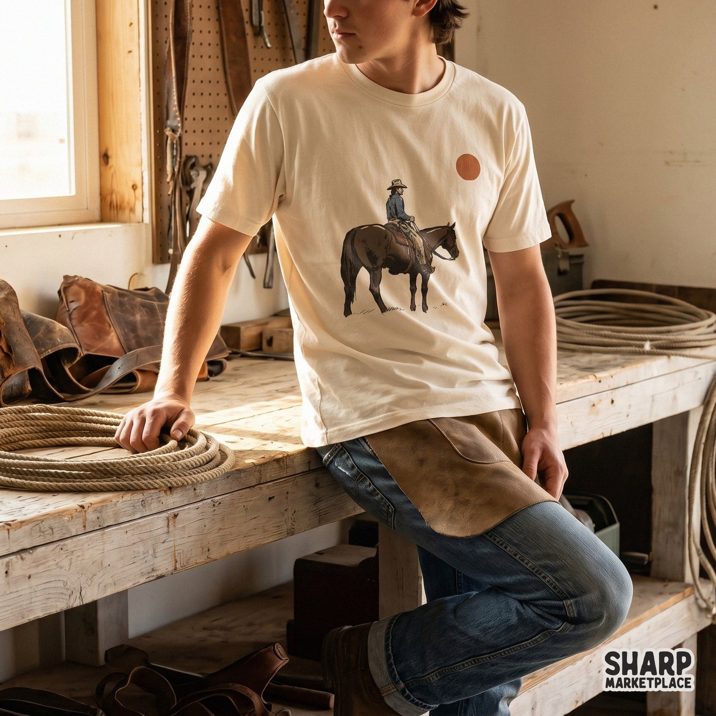 Vintage cowboy silhouette riding a horse in the desert retro western png design for t-shirt sublimation