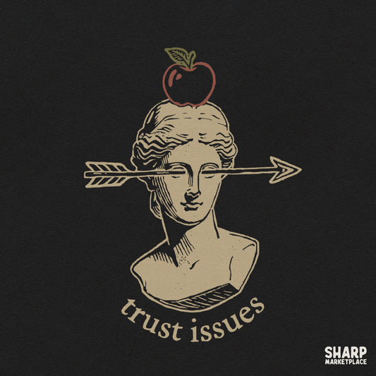 Funny Greek statue bust with apple and arrow shirt sublimation PNG design with sarcastic trust issues humor art