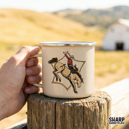 Rodeo cowboy bucking horse star PNG for trendy western sheriff badge graphic tees and retro country music apparel designs