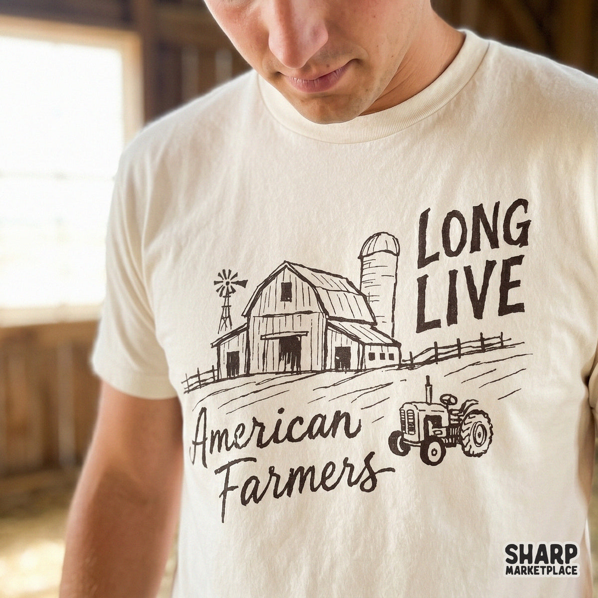 Vintage-style farm graphic with distressed typography and script lettering, designed for custom western shirts, stickers, or wall art.