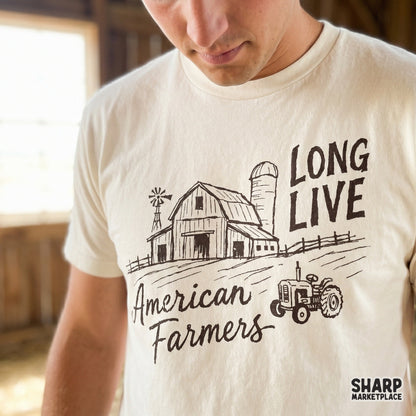 Vintage-style farm graphic with distressed typography and script lettering, designed for custom western shirts, stickers, or wall art.