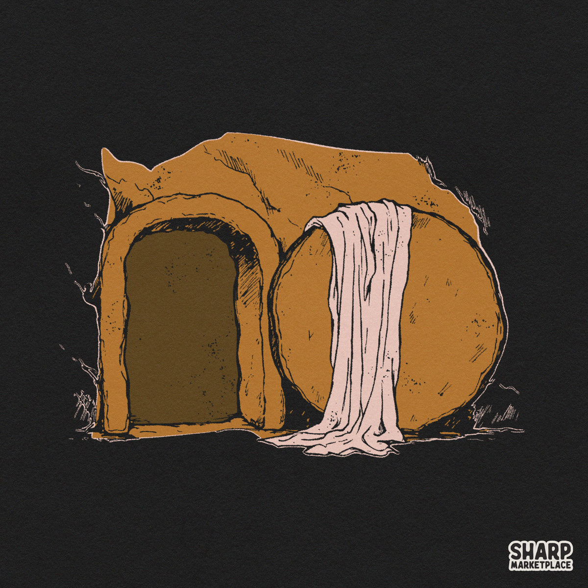 Dramatic Empty Tomb Line Art Easter PNG, Christian Risen