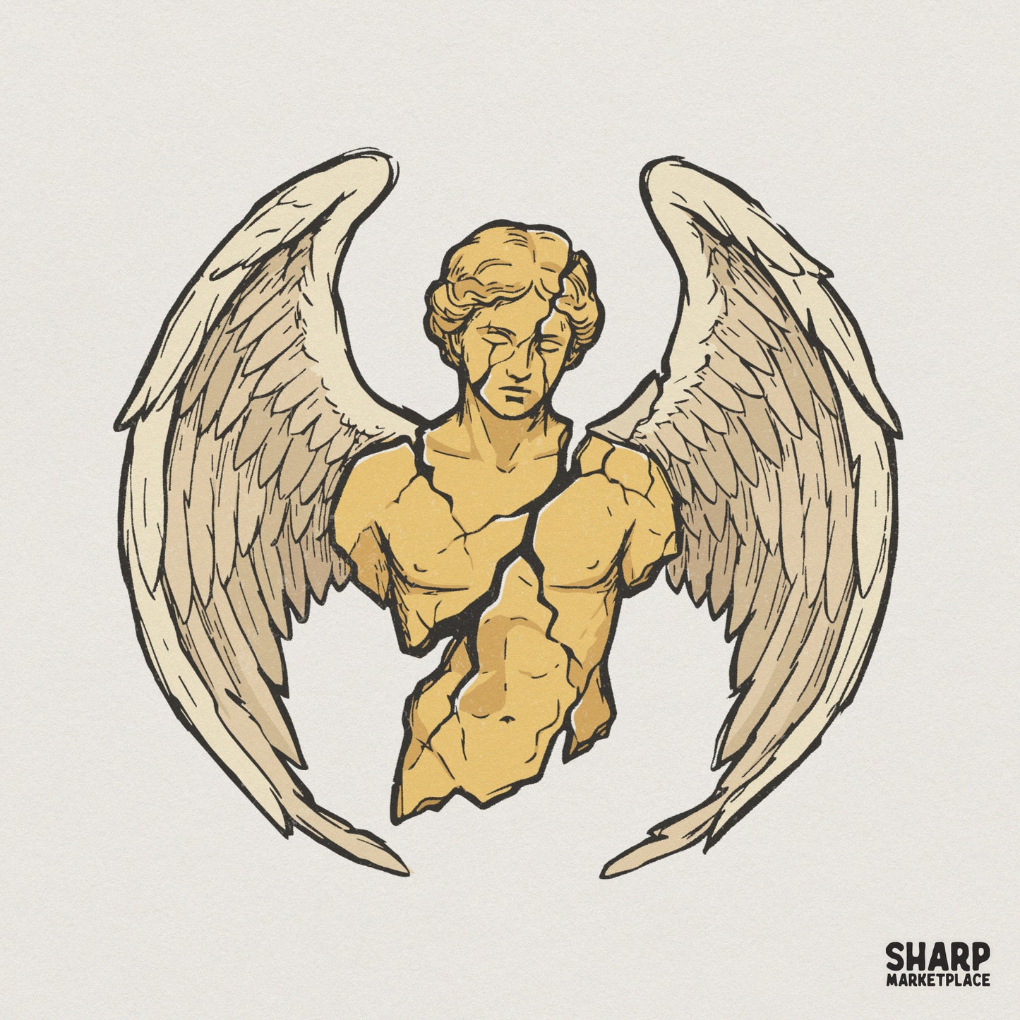 Broken Angel Statue PNG, Greek Sculpture Winged Bust Clipart - 300 DPI