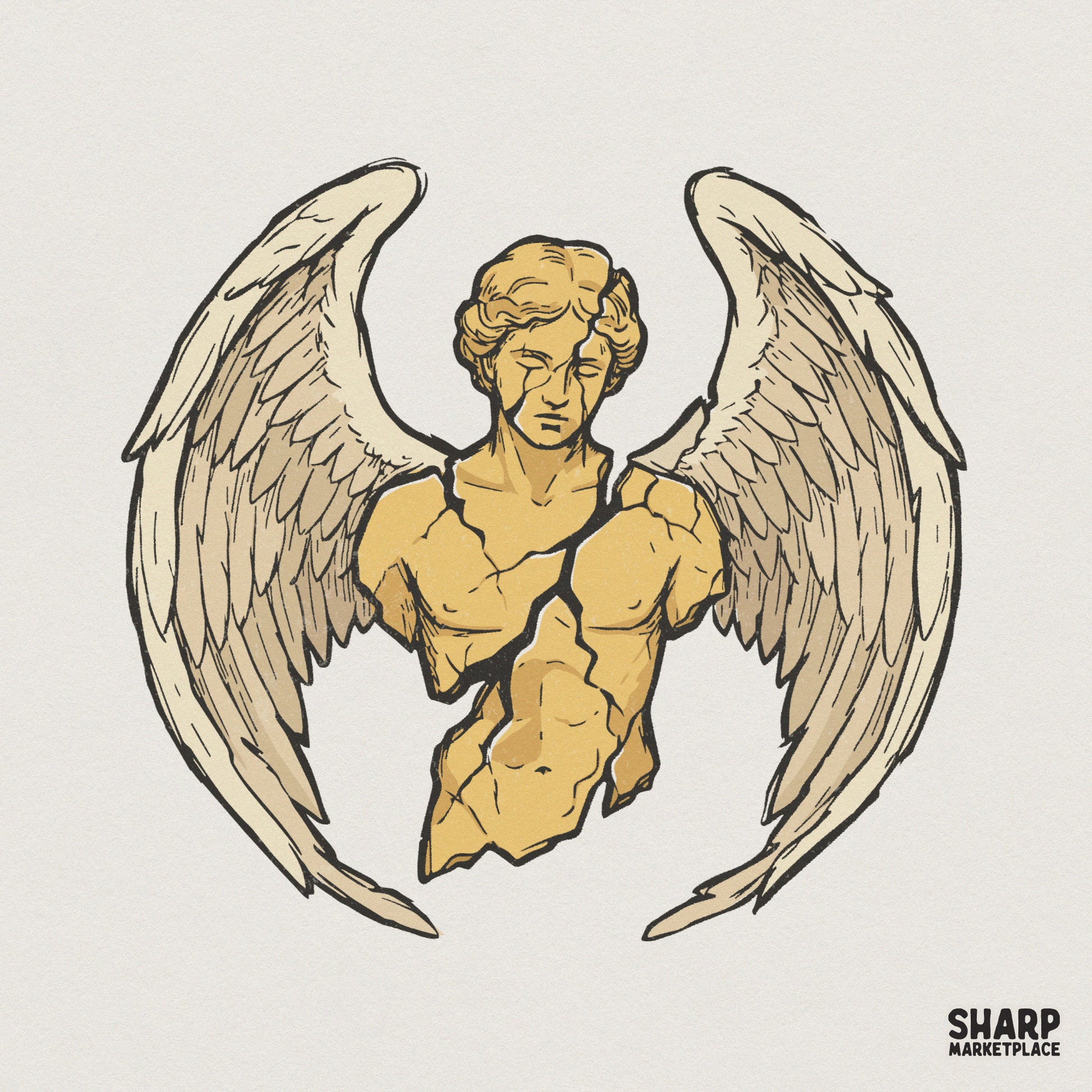 Broken Angel Statue PNG, Greek Sculpture Winged Bust Clipart - 300 DPI