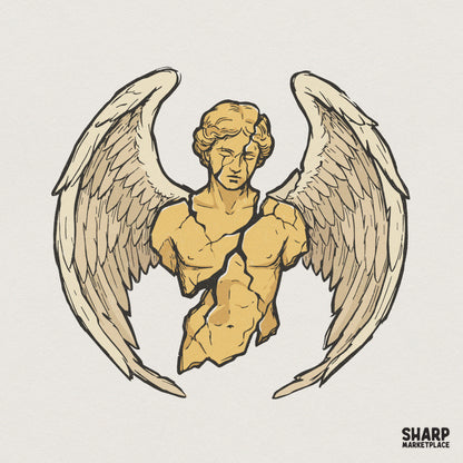 Broken Angel Statue PNG, Greek Sculpture Winged Bust Clipart - 300 DPI