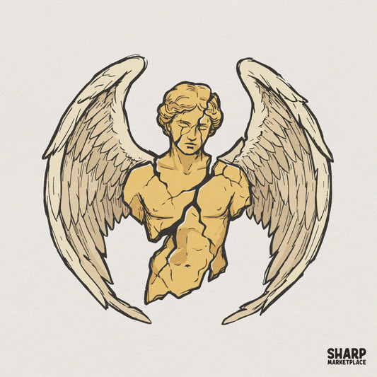 Broken Angel Statue PNG, Greek Sculpture Winged Bust Clipart - 300 DPI