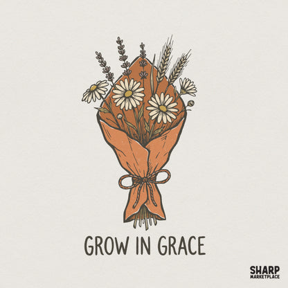 Grow In Grace PNG, Wildflower Bouquet Digital Download - 300 DPI Design