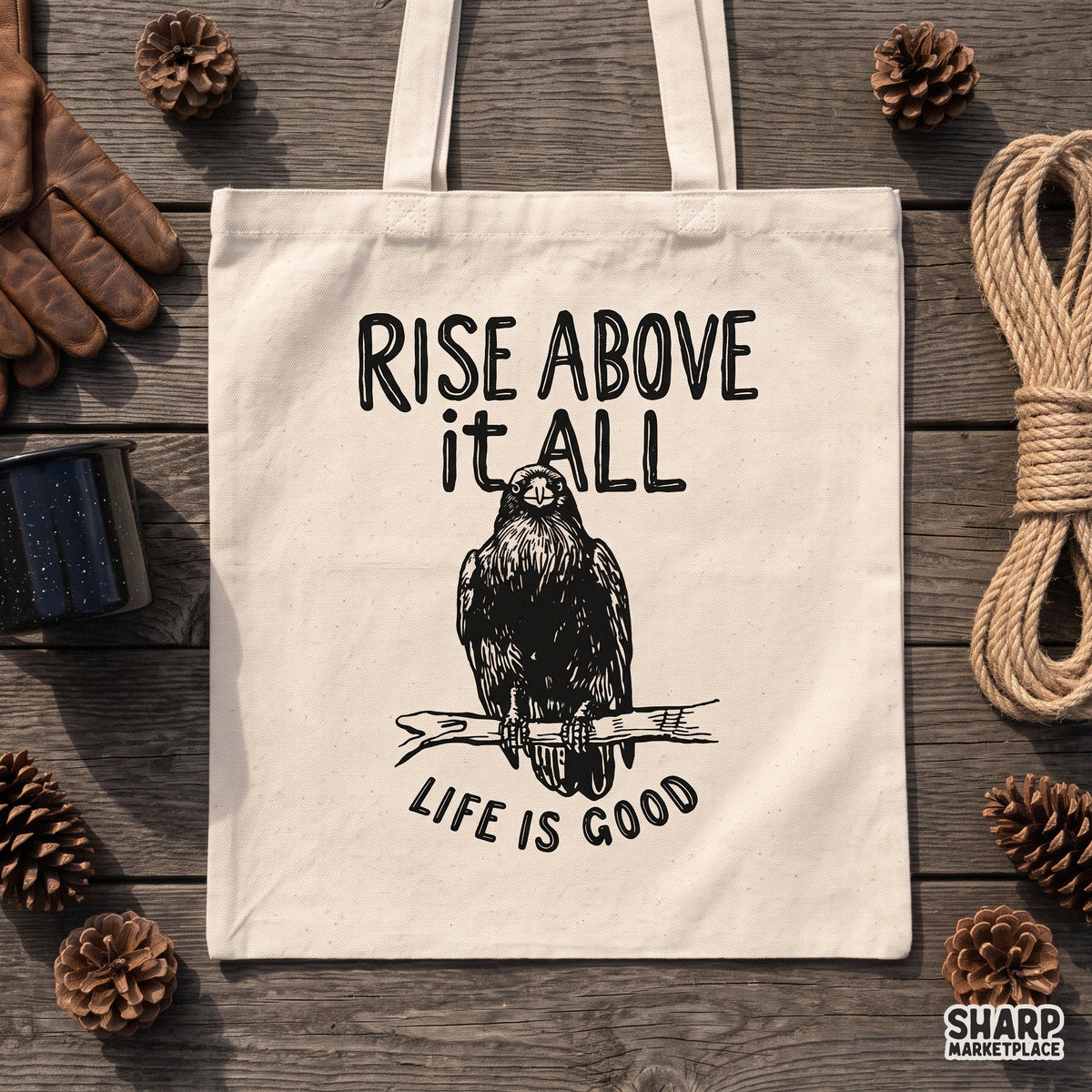 Motivational black raven graphic with Rise Above It All quote for fall shirt sublimation and tumbler wrap designs
