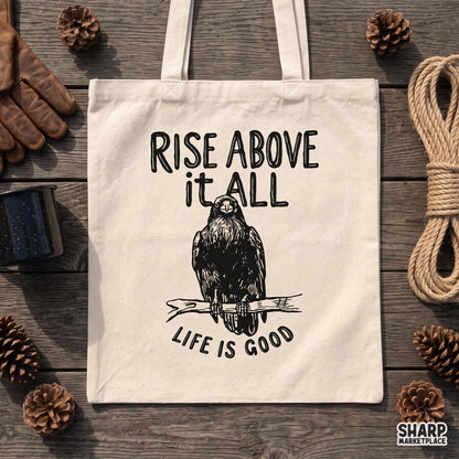 Motivational black raven graphic with Rise Above It All quote for fall shirt sublimation and tumbler wrap designs