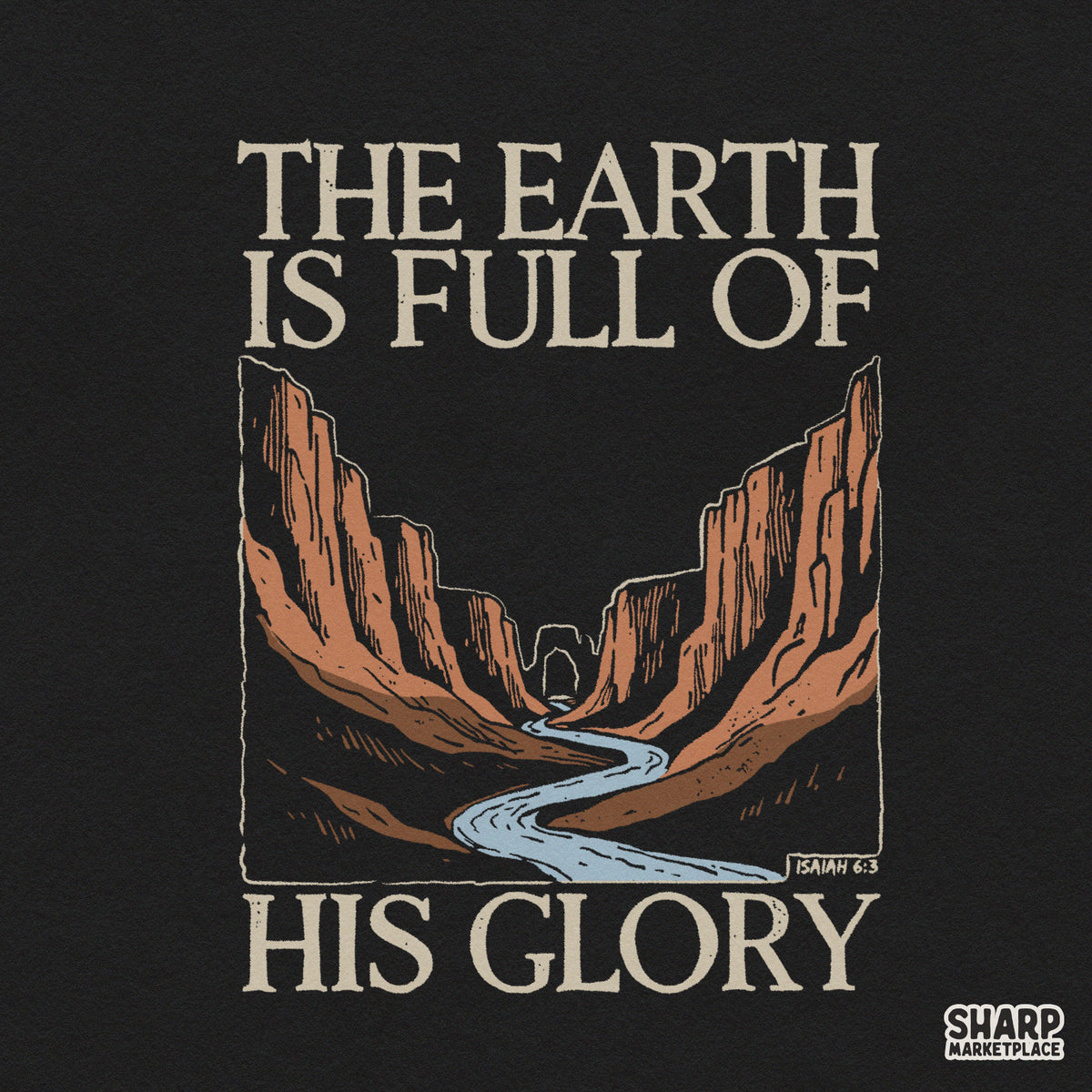 Western retro desert river landscape with Isaiah 6:3 Bible verse, Christian PNG sublimation design for apparel