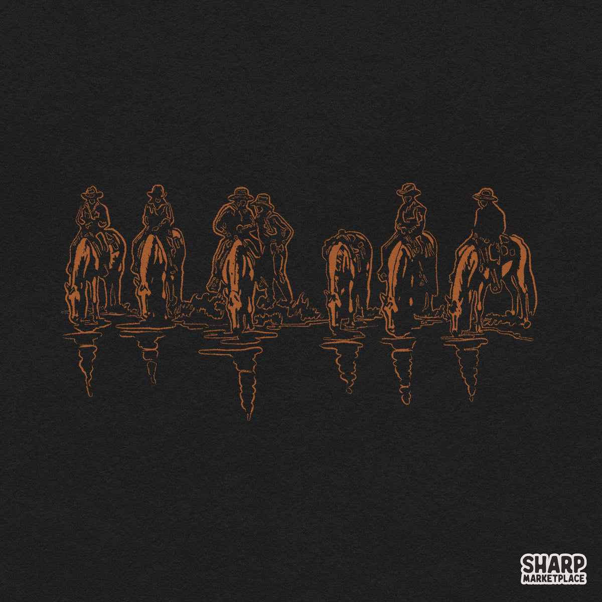 Rustic cowboys on horses at a river western sublimation PNG graphic for vintage ranch t-shirt designs