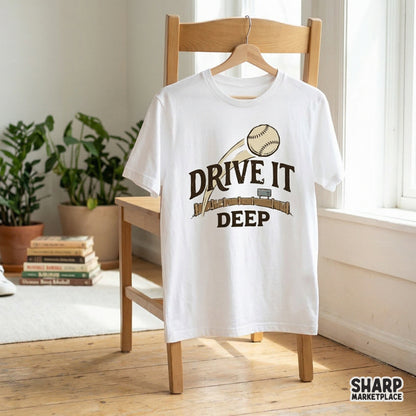 Hand-drawn style baseball illustration with a muted color palette and textured finish, designed for DIY apparel projects and sports-themed merchandise.