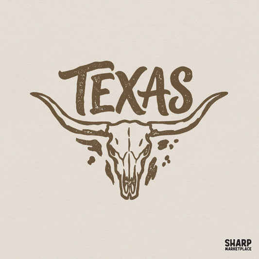 Texas Longhorn PNG, Western Vintage Texas Design - 300 DPI Design for