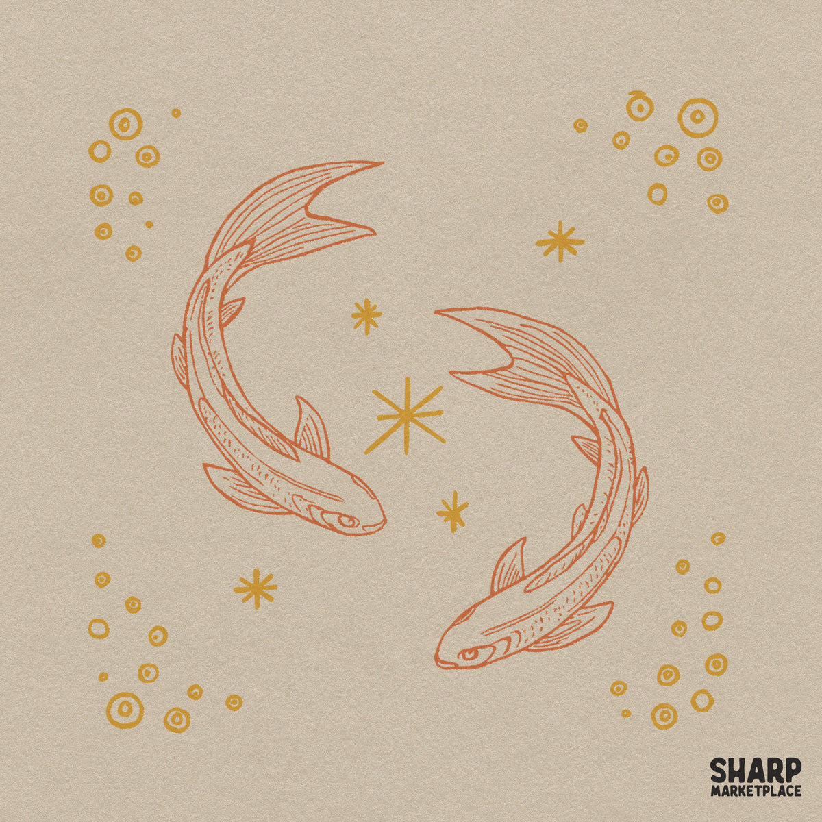 Orange koi fish swimming in a mystical yin yang pond for retro shirt sublimation PNG design