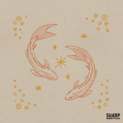 Orange koi fish swimming in a mystical yin yang pond for retro shirt sublimation PNG design