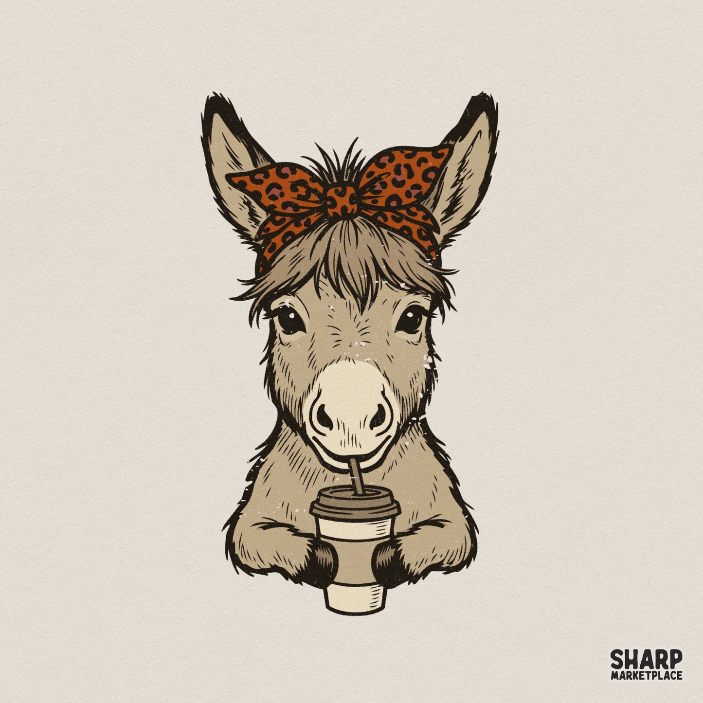 Funny Donkey Coffee PNG, Leopard Bandana Animal Design - 300 DPI Design