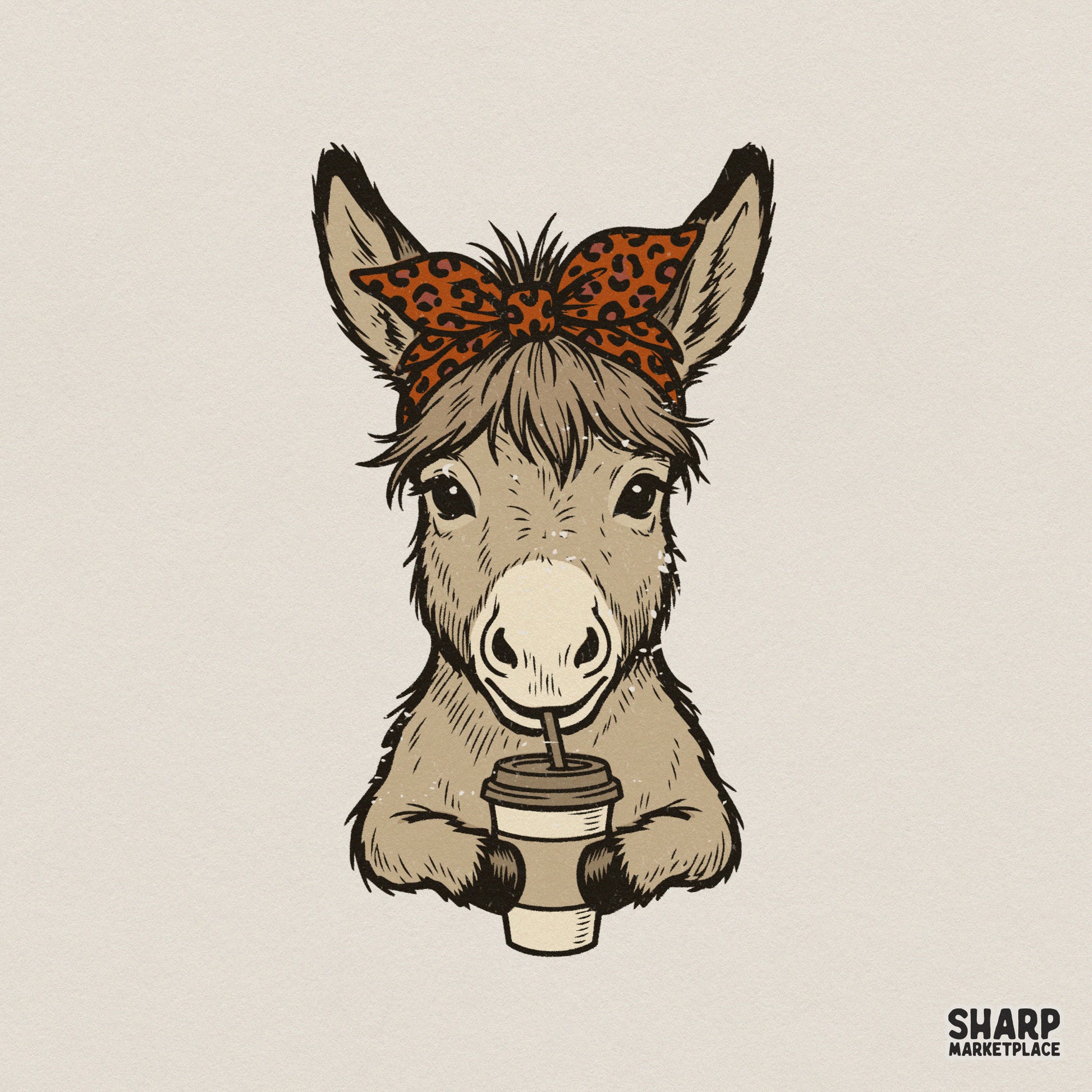 Funny Donkey Coffee PNG, Leopard Bandana Animal Design - 300 DPI Design