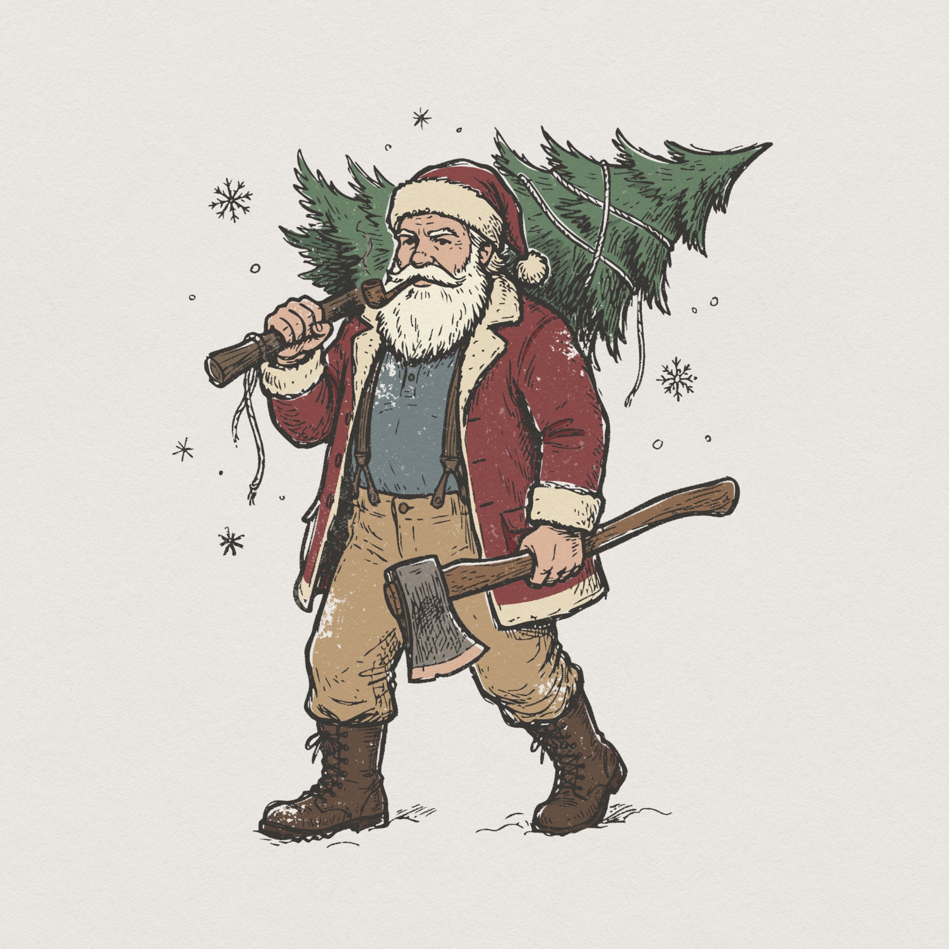 Vintage Santa Claus PNG, Christmas Tree Art - 300 DPI Design for T-Shirt