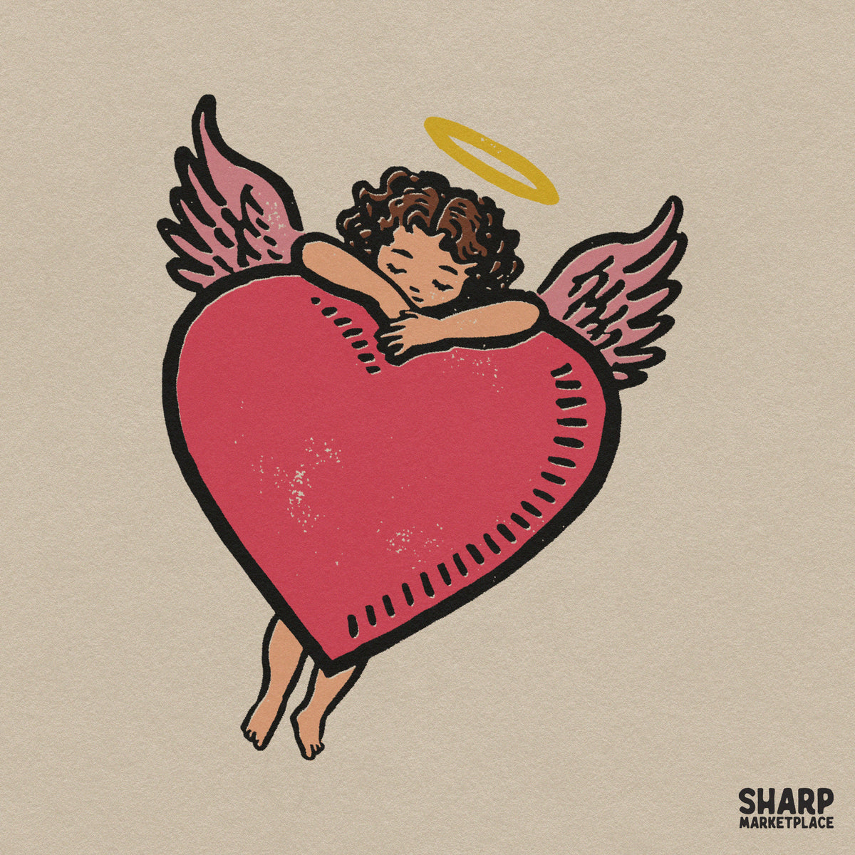 Vintage cherub angel hugging a red heart for Valentine's Day t-shirt sublimation PNG design