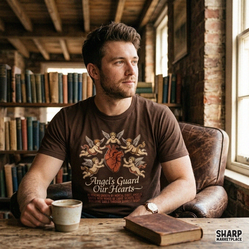 Retro guardian angel heart design for a Christian Valentine PNG shirt or sublimation project