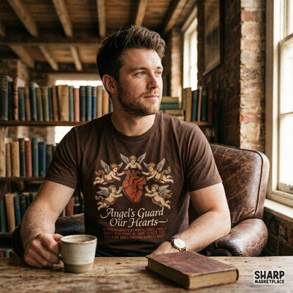 Retro guardian angel heart design for a Christian Valentine PNG shirt or sublimation project