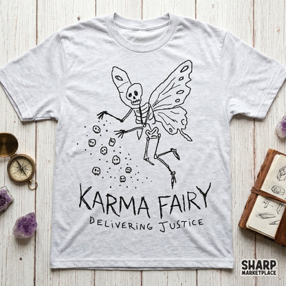 Monochromatic line art of a whimsical skeleton fairy with butterfly wings, designed for DIY apparel, tumblers, or unique wall art with a sarcastic vibe.