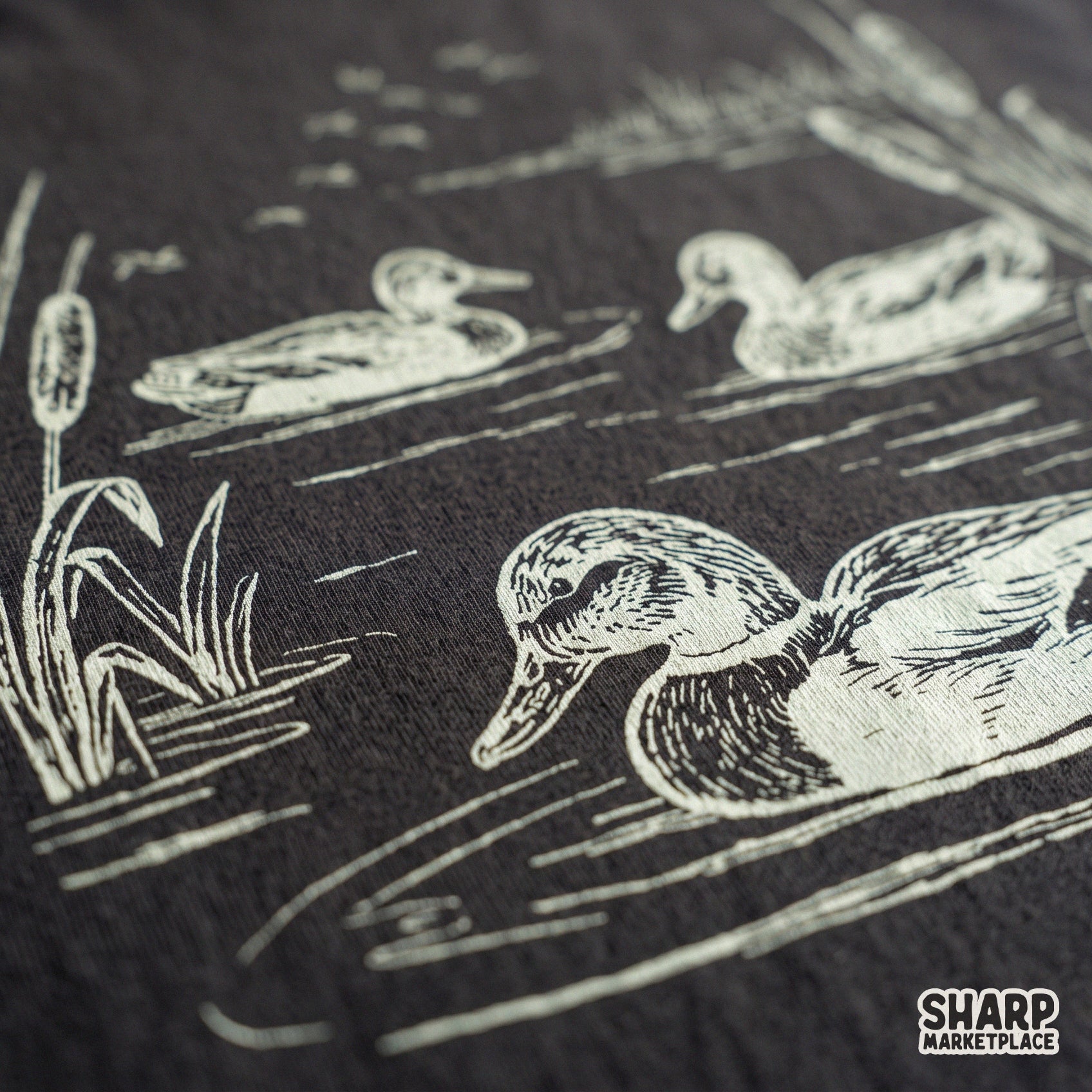 Vintage mallard ducks swimming in a pond scene retro nature lake life png graphic for hunting t-shirt designs