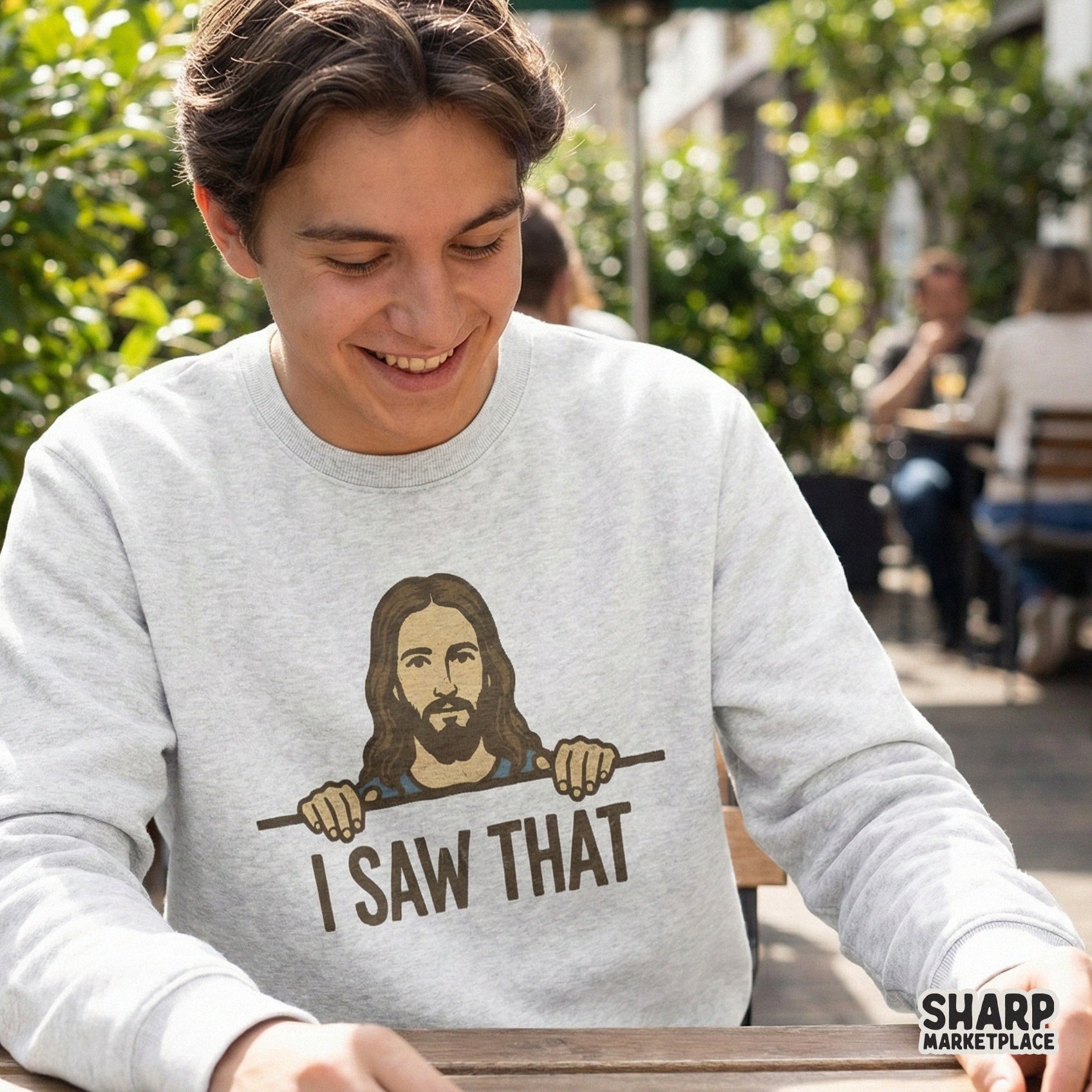 Printable faith-based design with a humorous quote and vintage-style illustration, suitable for DIY apparel, heat transfers, and religious-themed gifts.