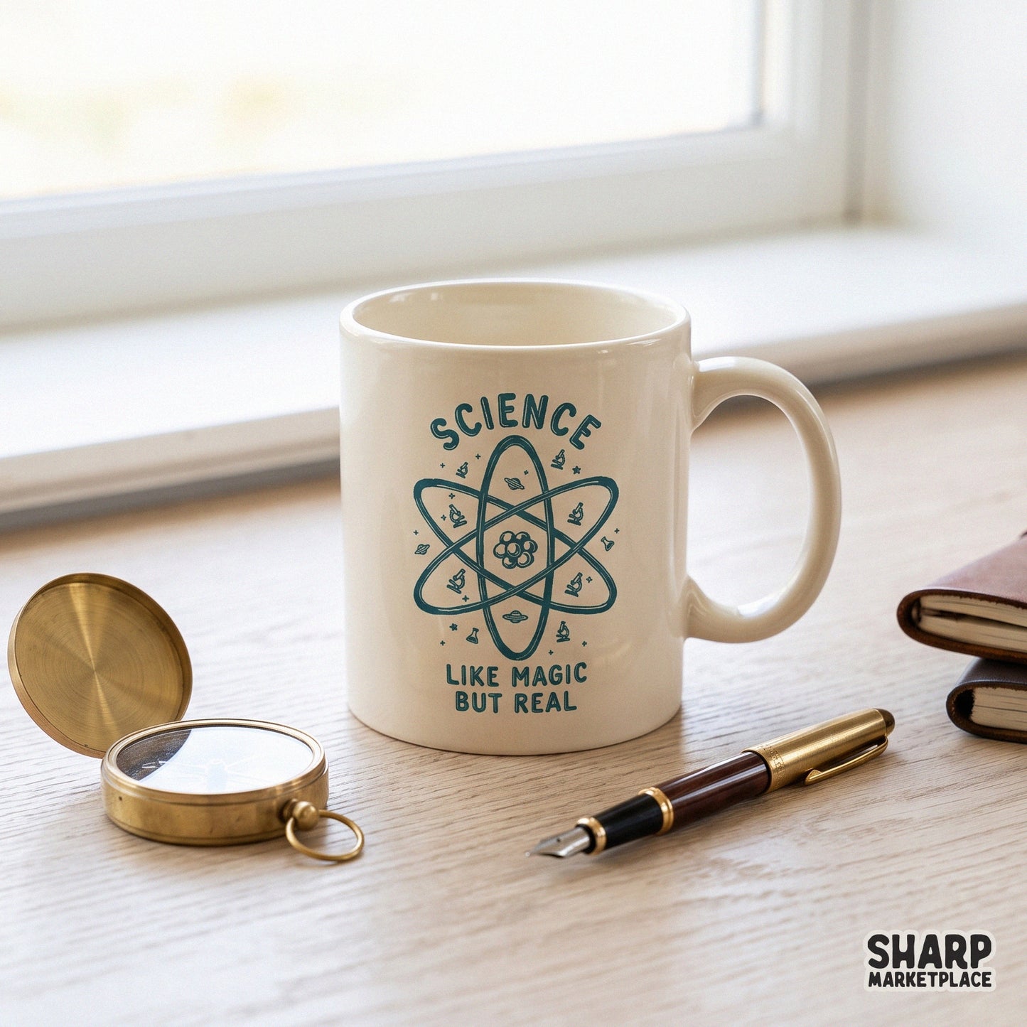 Retro science teacher shirt design with atom and microscope graphics for a funny STEM themed digital school PNG download