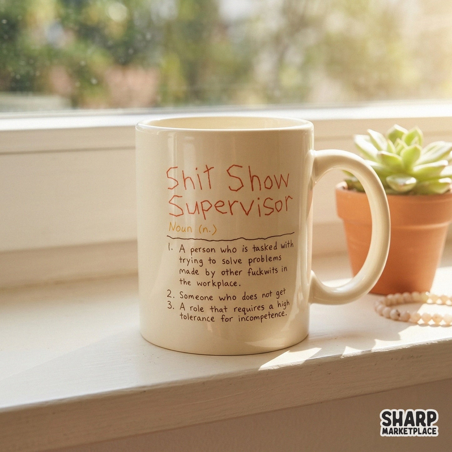 Sarcastic workplace quote design in a dictionary style, ideal for sublimation printing on apparel, drinkware, or creating funny office decor.