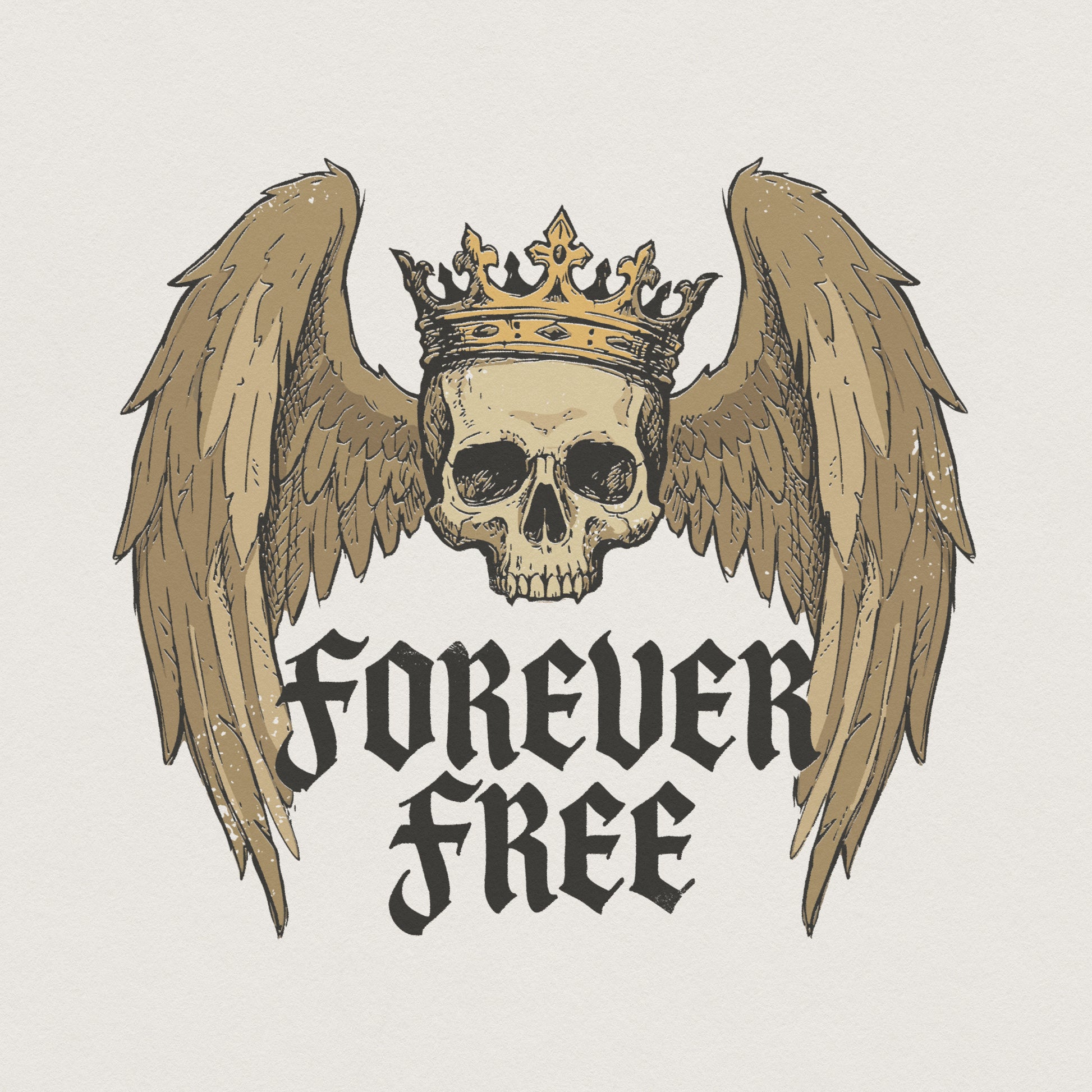 Forever Free PNG, Skull with Crown and Wings T-Shirt Design - 300 DPI