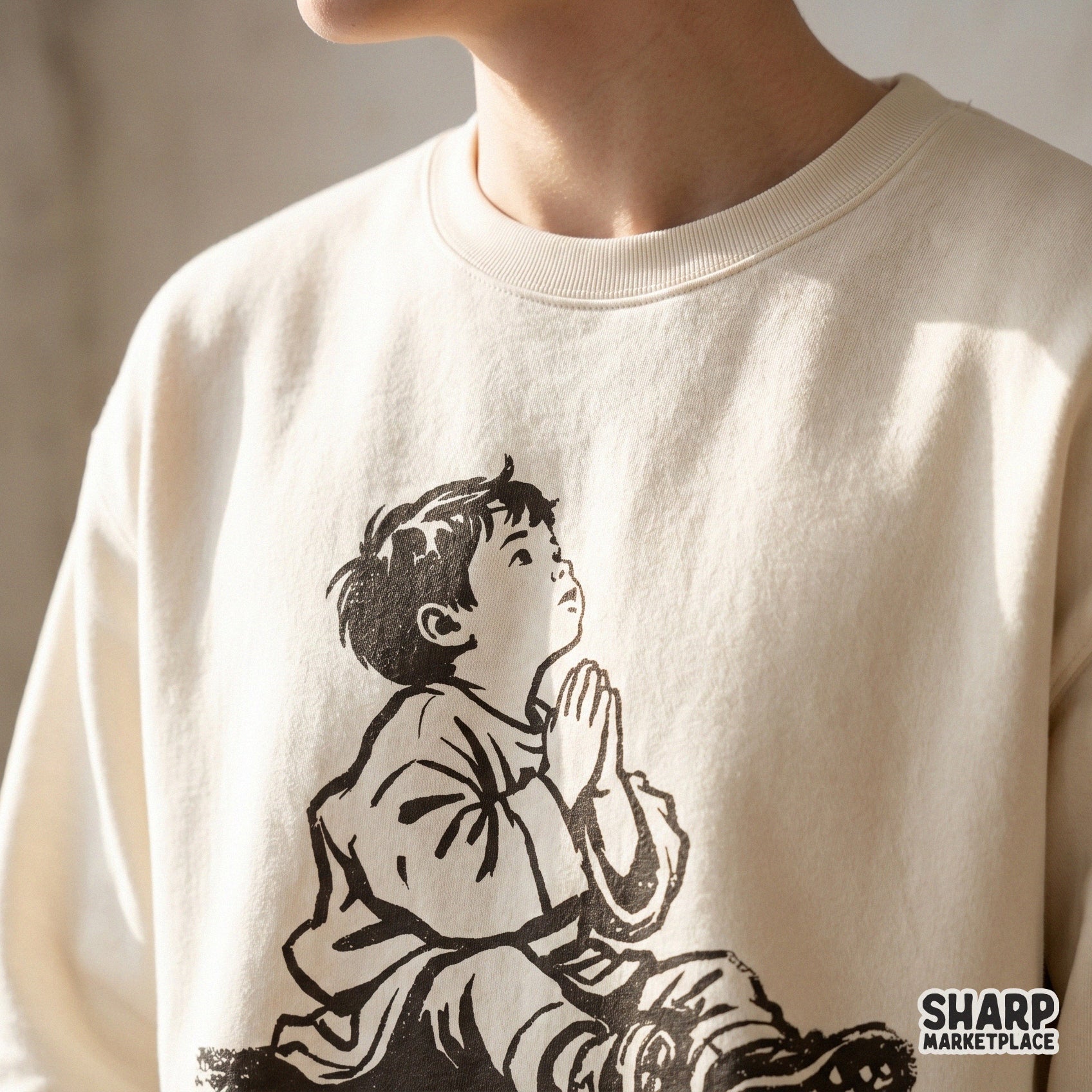 Vintage praying child illustration for Christian apparel and religious DIY projects using high-resolution PNG format
